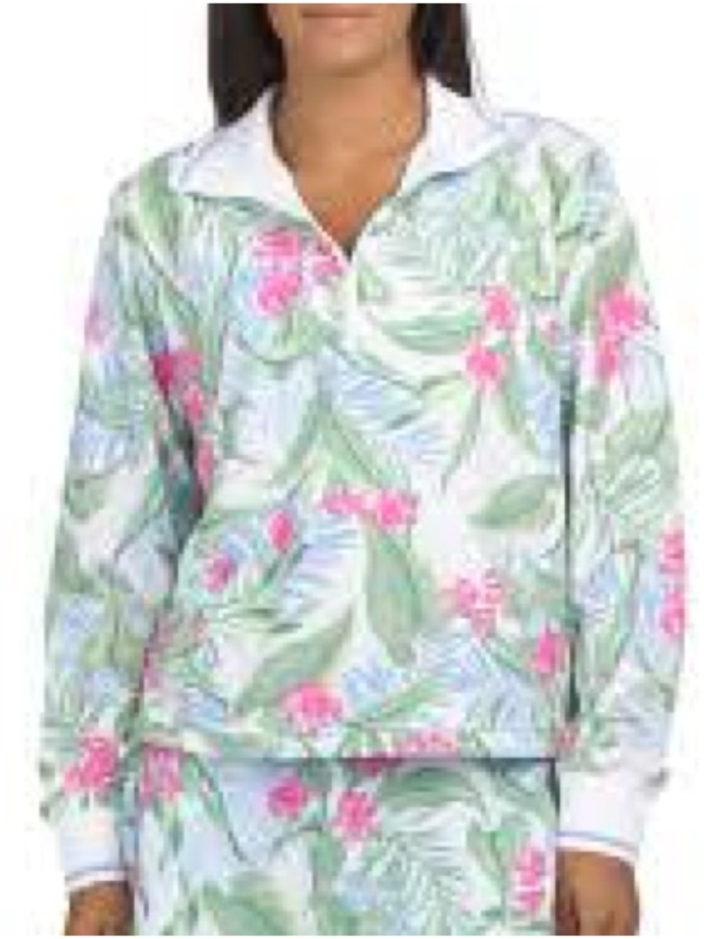 Tommy Bahama Reveal Designer 1/2 Zip Classic collar Drawcords floral Size Large